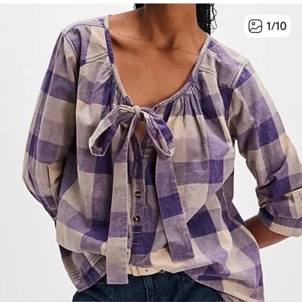 We the free by free people big bow plaid pullover size small BNWOT originally